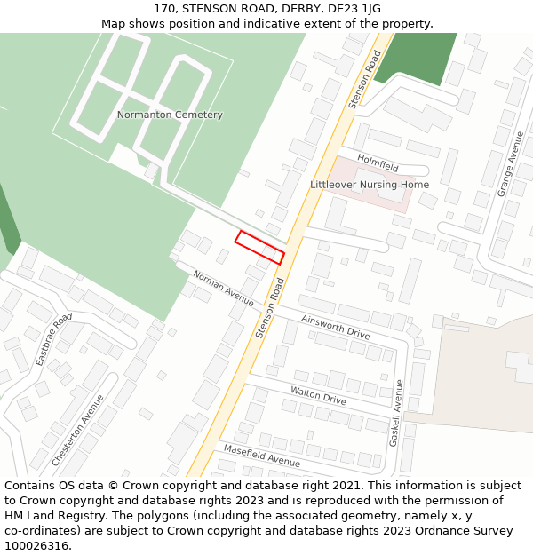 170, STENSON ROAD, DERBY, DE23 1JG: Location map and indicative extent of plot