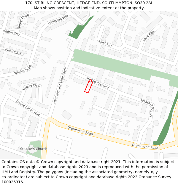 170, STIRLING CRESCENT, HEDGE END, SOUTHAMPTON, SO30 2AL: Location map and indicative extent of plot