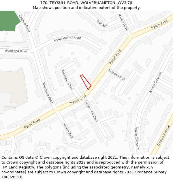 170, TRYSULL ROAD, WOLVERHAMPTON, WV3 7JL: Location map and indicative extent of plot