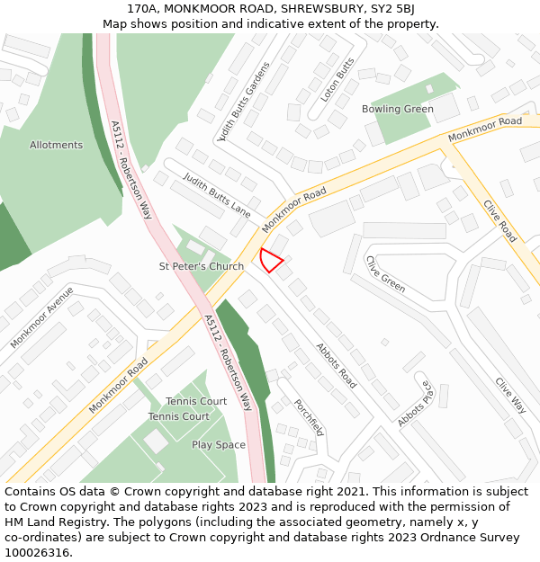 170A, MONKMOOR ROAD, SHREWSBURY, SY2 5BJ: Location map and indicative extent of plot