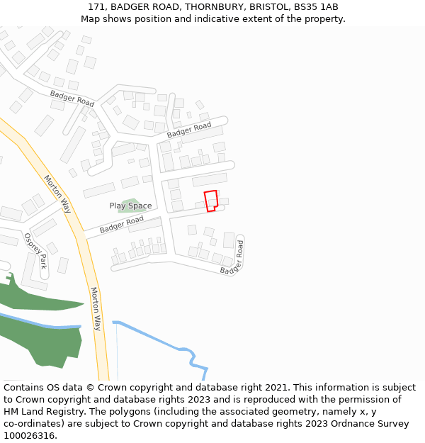 171, BADGER ROAD, THORNBURY, BRISTOL, BS35 1AB: Location map and indicative extent of plot