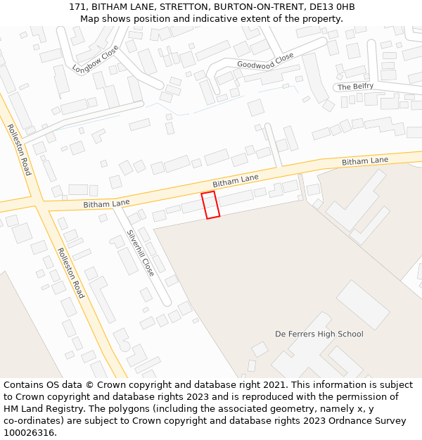 171, BITHAM LANE, STRETTON, BURTON-ON-TRENT, DE13 0HB: Location map and indicative extent of plot