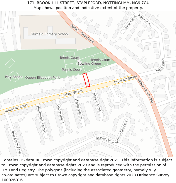 171, BROOKHILL STREET, STAPLEFORD, NOTTINGHAM, NG9 7GU: Location map and indicative extent of plot