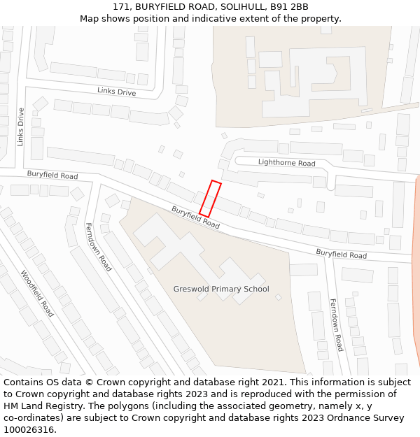 171, BURYFIELD ROAD, SOLIHULL, B91 2BB: Location map and indicative extent of plot