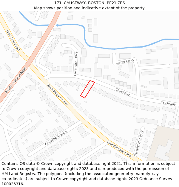 171, CAUSEWAY, BOSTON, PE21 7BS: Location map and indicative extent of plot