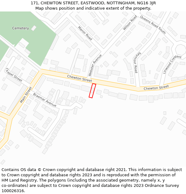 171, CHEWTON STREET, EASTWOOD, NOTTINGHAM, NG16 3JR: Location map and indicative extent of plot