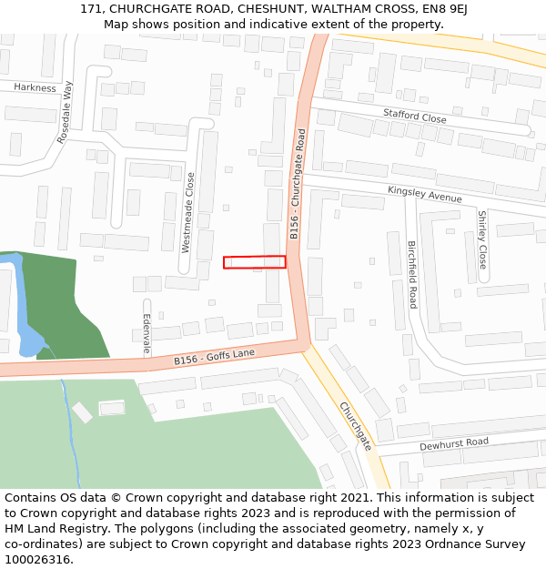 171, CHURCHGATE ROAD, CHESHUNT, WALTHAM CROSS, EN8 9EJ: Location map and indicative extent of plot