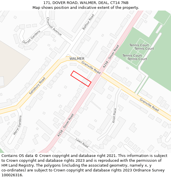 171, DOVER ROAD, WALMER, DEAL, CT14 7NB: Location map and indicative extent of plot