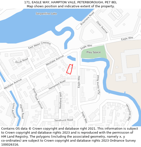 171, EAGLE WAY, HAMPTON VALE, PETERBOROUGH, PE7 8EL: Location map and indicative extent of plot