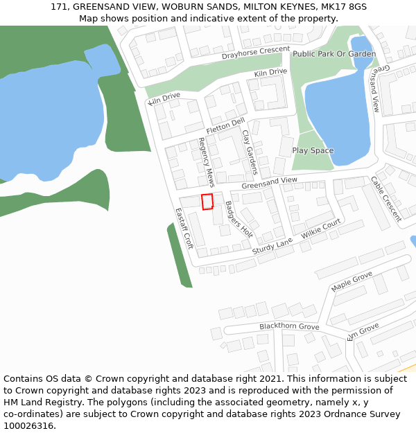 171, GREENSAND VIEW, WOBURN SANDS, MILTON KEYNES, MK17 8GS: Location map and indicative extent of plot