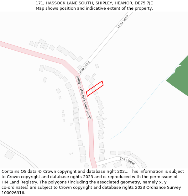 171, HASSOCK LANE SOUTH, SHIPLEY, HEANOR, DE75 7JE: Location map and indicative extent of plot