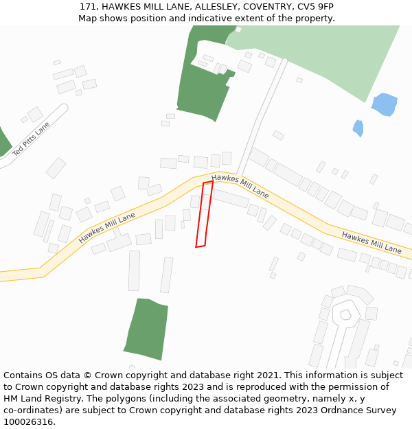 171, HAWKES MILL LANE, ALLESLEY, COVENTRY, CV5 9FP: Location map and indicative extent of plot