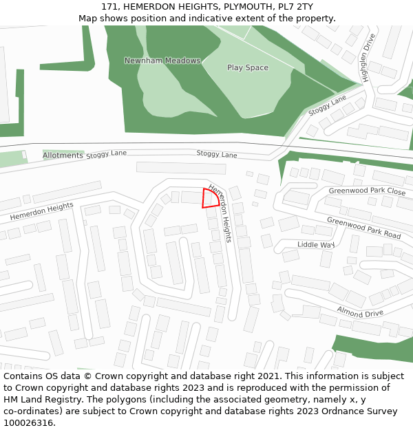 171, HEMERDON HEIGHTS, PLYMOUTH, PL7 2TY: Location map and indicative extent of plot