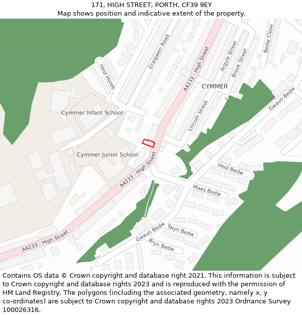 171, HIGH STREET, PORTH, CF39 9EY: Location map and indicative extent of plot