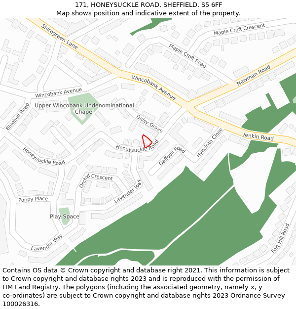 171, HONEYSUCKLE ROAD, SHEFFIELD, S5 6FF: Location map and indicative extent of plot