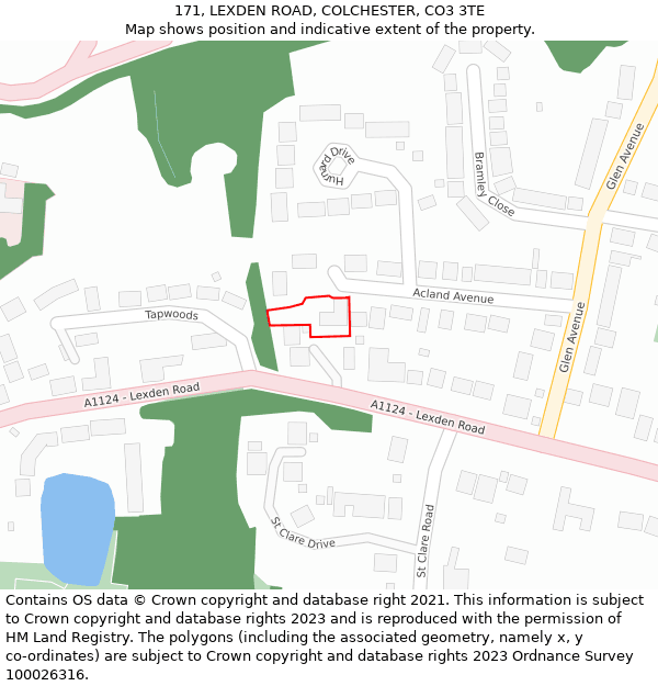 171, LEXDEN ROAD, COLCHESTER, CO3 3TE: Location map and indicative extent of plot