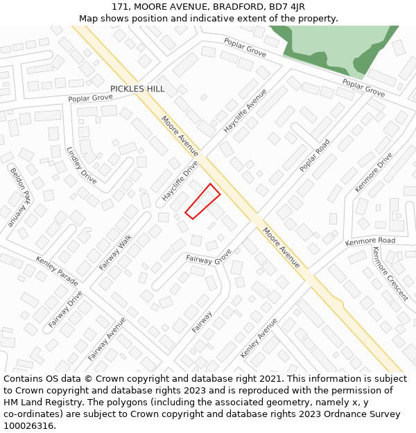 171, MOORE AVENUE, BRADFORD, BD7 4JR: Location map and indicative extent of plot