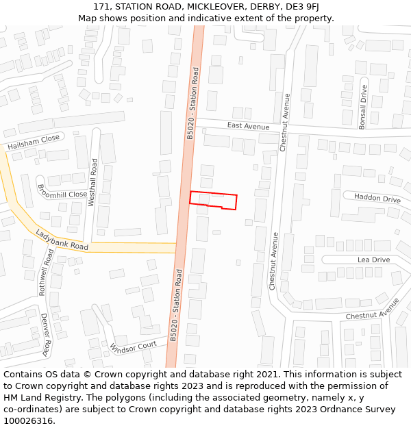 171, STATION ROAD, MICKLEOVER, DERBY, DE3 9FJ: Location map and indicative extent of plot