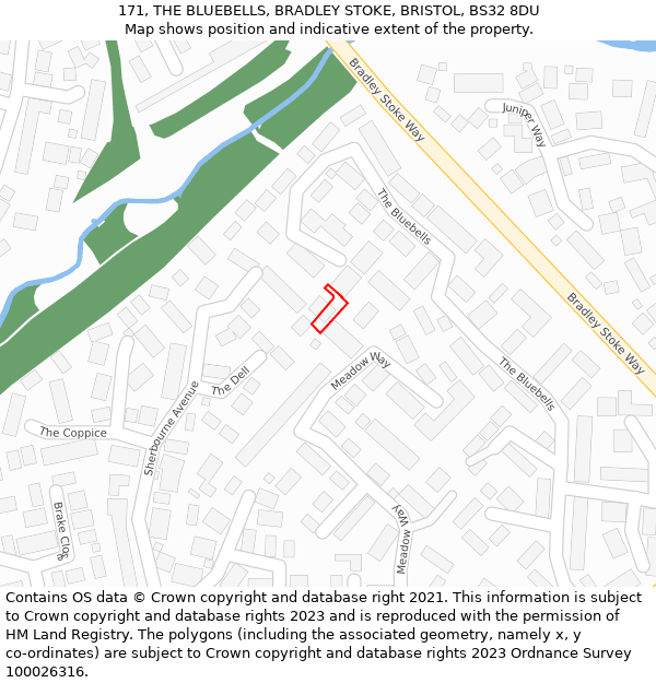 171, THE BLUEBELLS, BRADLEY STOKE, BRISTOL, BS32 8DU: Location map and indicative extent of plot