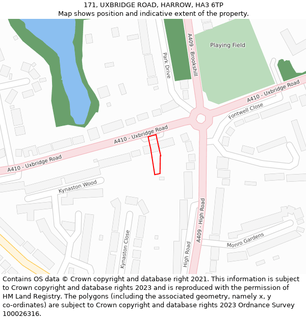 171, UXBRIDGE ROAD, HARROW, HA3 6TP: Location map and indicative extent of plot