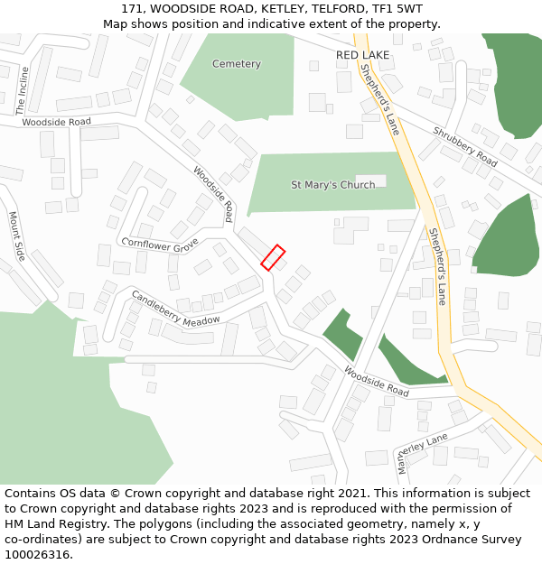 171, WOODSIDE ROAD, KETLEY, TELFORD, TF1 5WT: Location map and indicative extent of plot