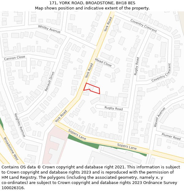 171, YORK ROAD, BROADSTONE, BH18 8ES: Location map and indicative extent of plot