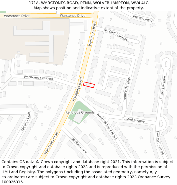 171A, WARSTONES ROAD, PENN, WOLVERHAMPTON, WV4 4LG: Location map and indicative extent of plot