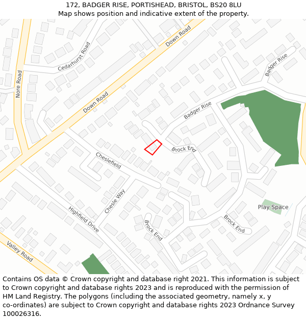 172, BADGER RISE, PORTISHEAD, BRISTOL, BS20 8LU: Location map and indicative extent of plot