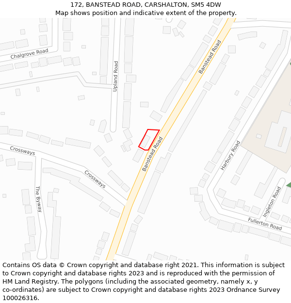 172, BANSTEAD ROAD, CARSHALTON, SM5 4DW: Location map and indicative extent of plot