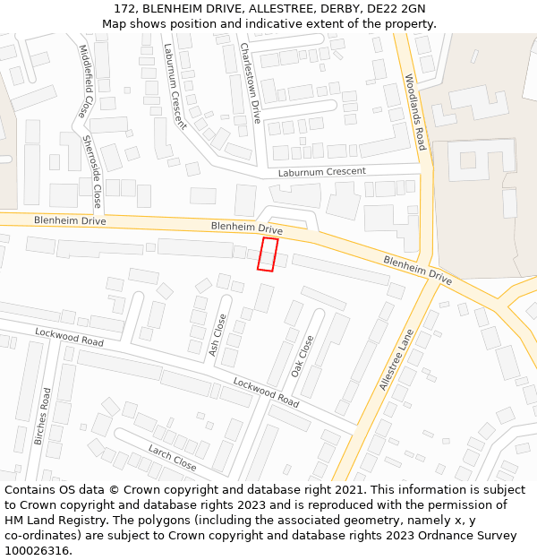172, BLENHEIM DRIVE, ALLESTREE, DERBY, DE22 2GN: Location map and indicative extent of plot
