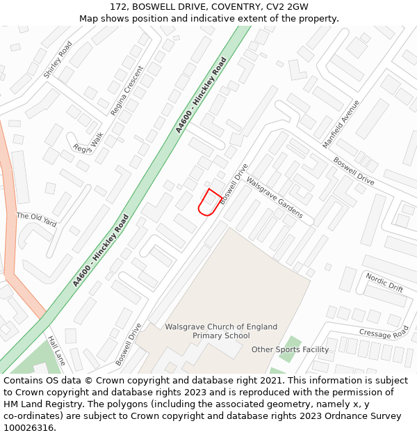 172, BOSWELL DRIVE, COVENTRY, CV2 2GW: Location map and indicative extent of plot