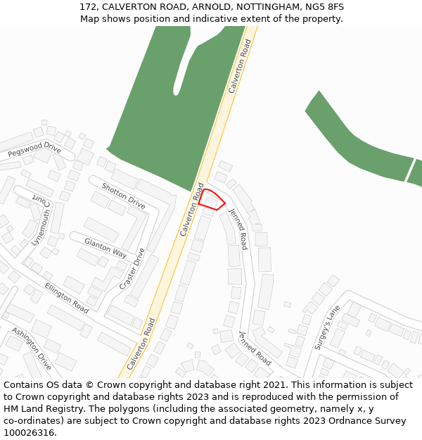 172, CALVERTON ROAD, ARNOLD, NOTTINGHAM, NG5 8FS: Location map and indicative extent of plot