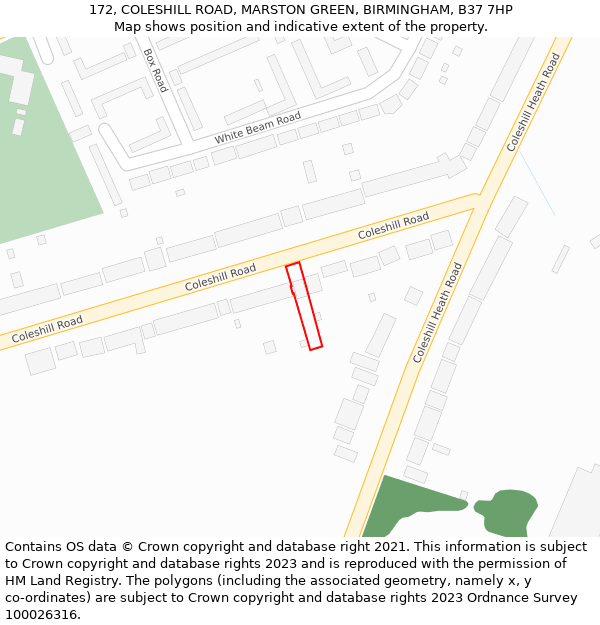 172, COLESHILL ROAD, MARSTON GREEN, BIRMINGHAM, B37 7HP: Location map and indicative extent of plot