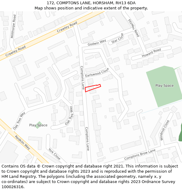 172, COMPTONS LANE, HORSHAM, RH13 6DA: Location map and indicative extent of plot