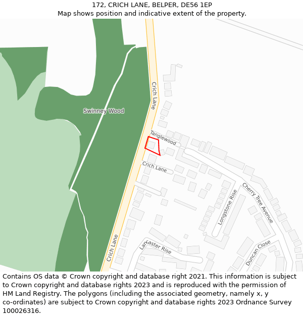 172, CRICH LANE, BELPER, DE56 1EP: Location map and indicative extent of plot