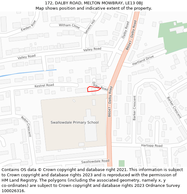 172, DALBY ROAD, MELTON MOWBRAY, LE13 0BJ: Location map and indicative extent of plot