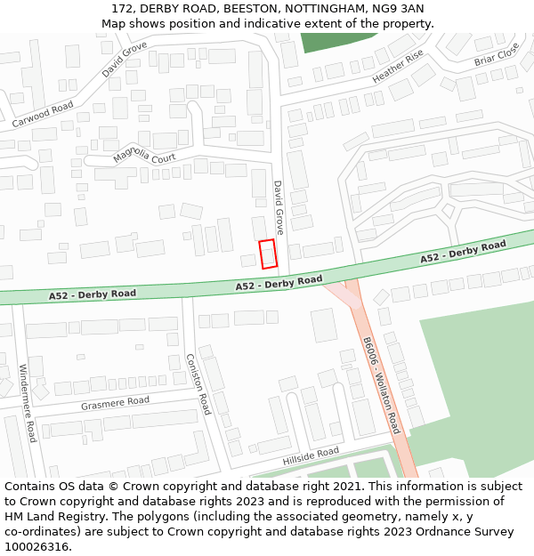 172, DERBY ROAD, BEESTON, NOTTINGHAM, NG9 3AN: Location map and indicative extent of plot