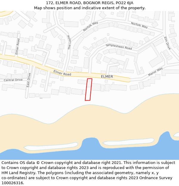 172, ELMER ROAD, BOGNOR REGIS, PO22 6JA: Location map and indicative extent of plot