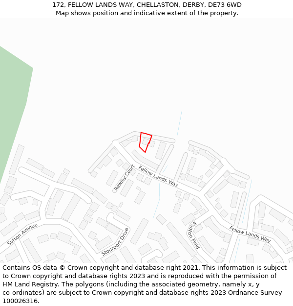 172, FELLOW LANDS WAY, CHELLASTON, DERBY, DE73 6WD: Location map and indicative extent of plot