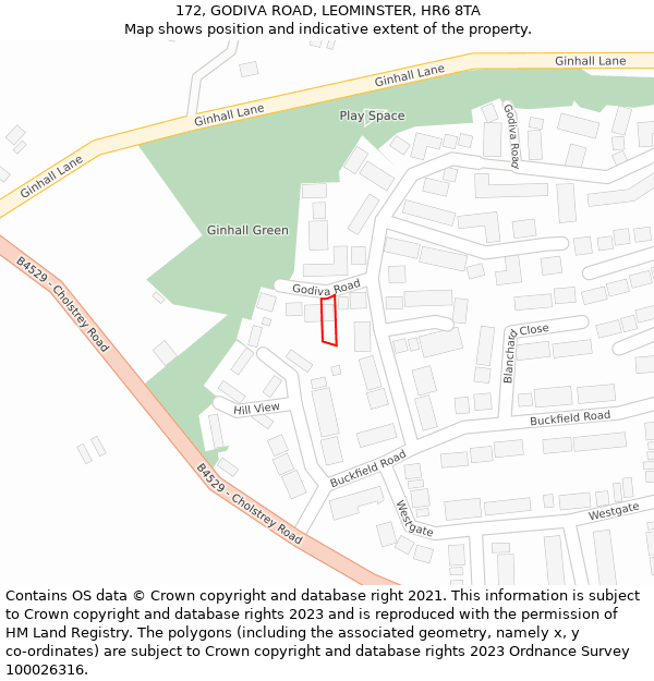 172, GODIVA ROAD, LEOMINSTER, HR6 8TA: Location map and indicative extent of plot