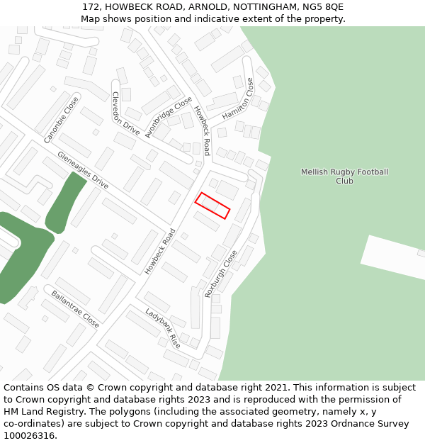 172, HOWBECK ROAD, ARNOLD, NOTTINGHAM, NG5 8QE: Location map and indicative extent of plot