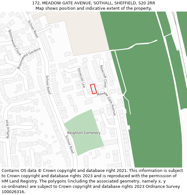172, MEADOW GATE AVENUE, SOTHALL, SHEFFIELD, S20 2RR: Location map and indicative extent of plot