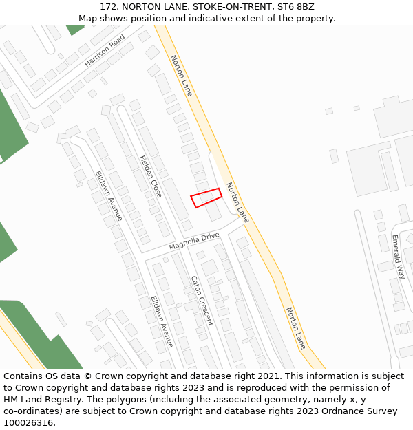 172, NORTON LANE, STOKE-ON-TRENT, ST6 8BZ: Location map and indicative extent of plot