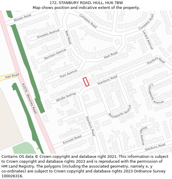 172, STANBURY ROAD, HULL, HU6 7BW: Location map and indicative extent of plot