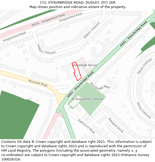 172, STOURBRIDGE ROAD, DUDLEY, DY1 2ER: Location map and indicative extent of plot
