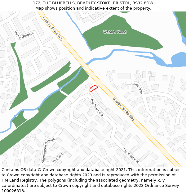 172, THE BLUEBELLS, BRADLEY STOKE, BRISTOL, BS32 8DW: Location map and indicative extent of plot