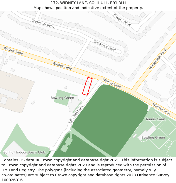 172, WIDNEY LANE, SOLIHULL, B91 3LH: Location map and indicative extent of plot