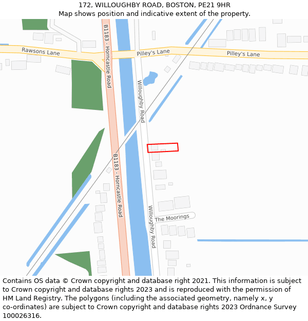 172, WILLOUGHBY ROAD, BOSTON, PE21 9HR: Location map and indicative extent of plot