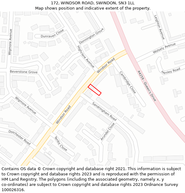 172, WINDSOR ROAD, SWINDON, SN3 1LL: Location map and indicative extent of plot