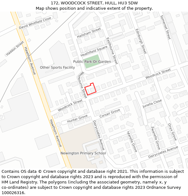 172, WOODCOCK STREET, HULL, HU3 5DW: Location map and indicative extent of plot